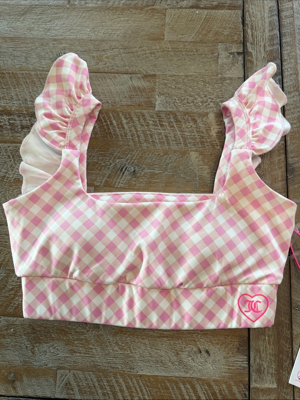 Juicy Couture Pink White Gingham Ruffle Strap Bra